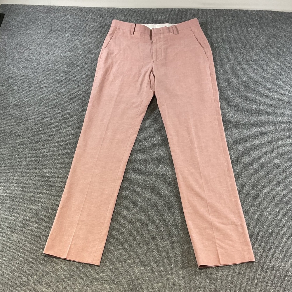Perry Ellis Mens Slim Fit Salmon Pink Cotton Linen Blend Dress Pants 29x30